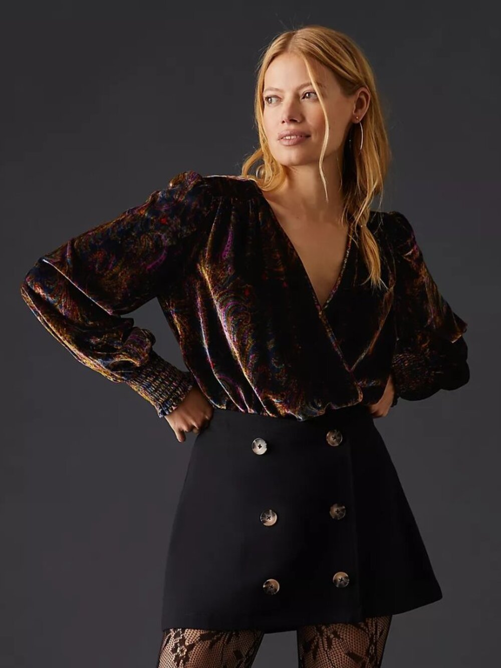 By Anthropologie Velvet Wrap Blouse